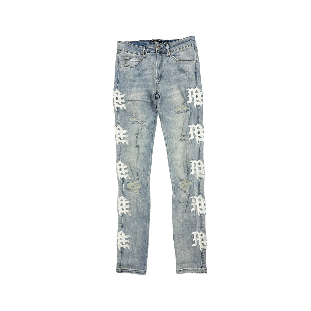 MIXED EMOTION Vertical Character Print Slim‑Fit Jeans