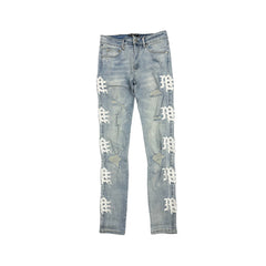 MIXED EMOTION Vertical Character Print Slim‑Fit Jeans