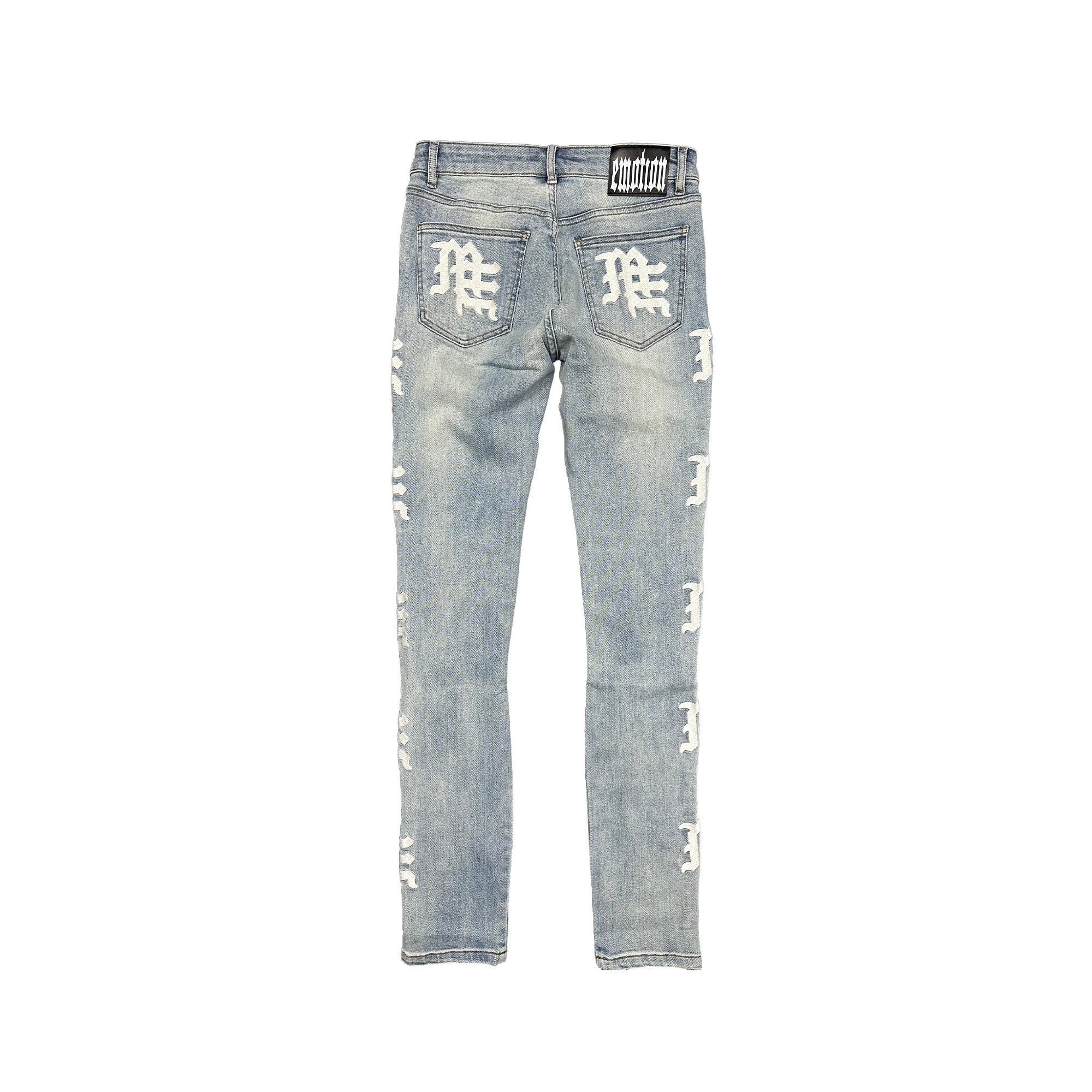 MIXED EMOTION Vertical Character Print Slim‑Fit Jeans