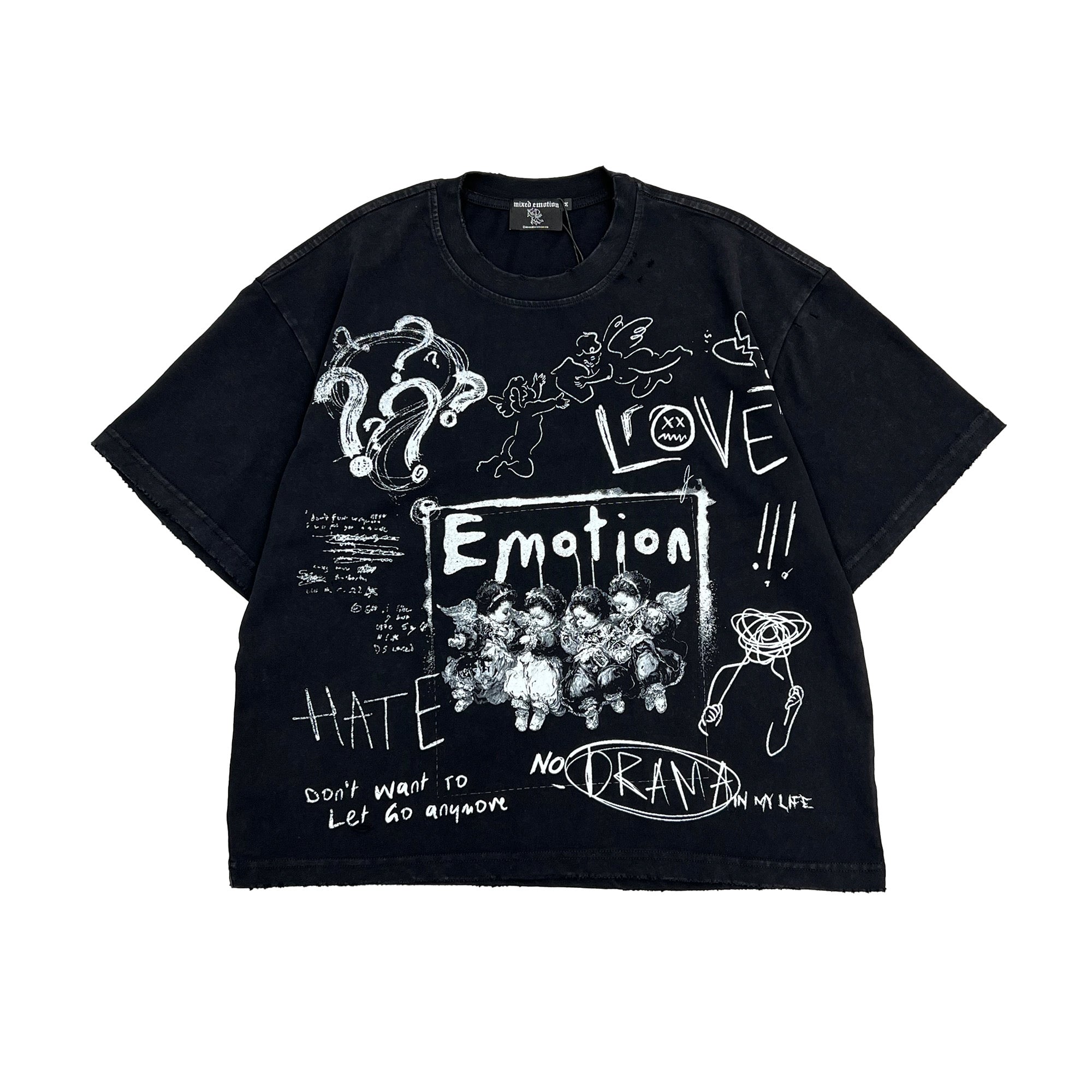 MIXED EMOTION Graffiti Sketch Art Black Cropped T‑Shirt