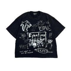 MIXED EMOTION Graffiti Sketch Art Black Cropped T‑Shirt