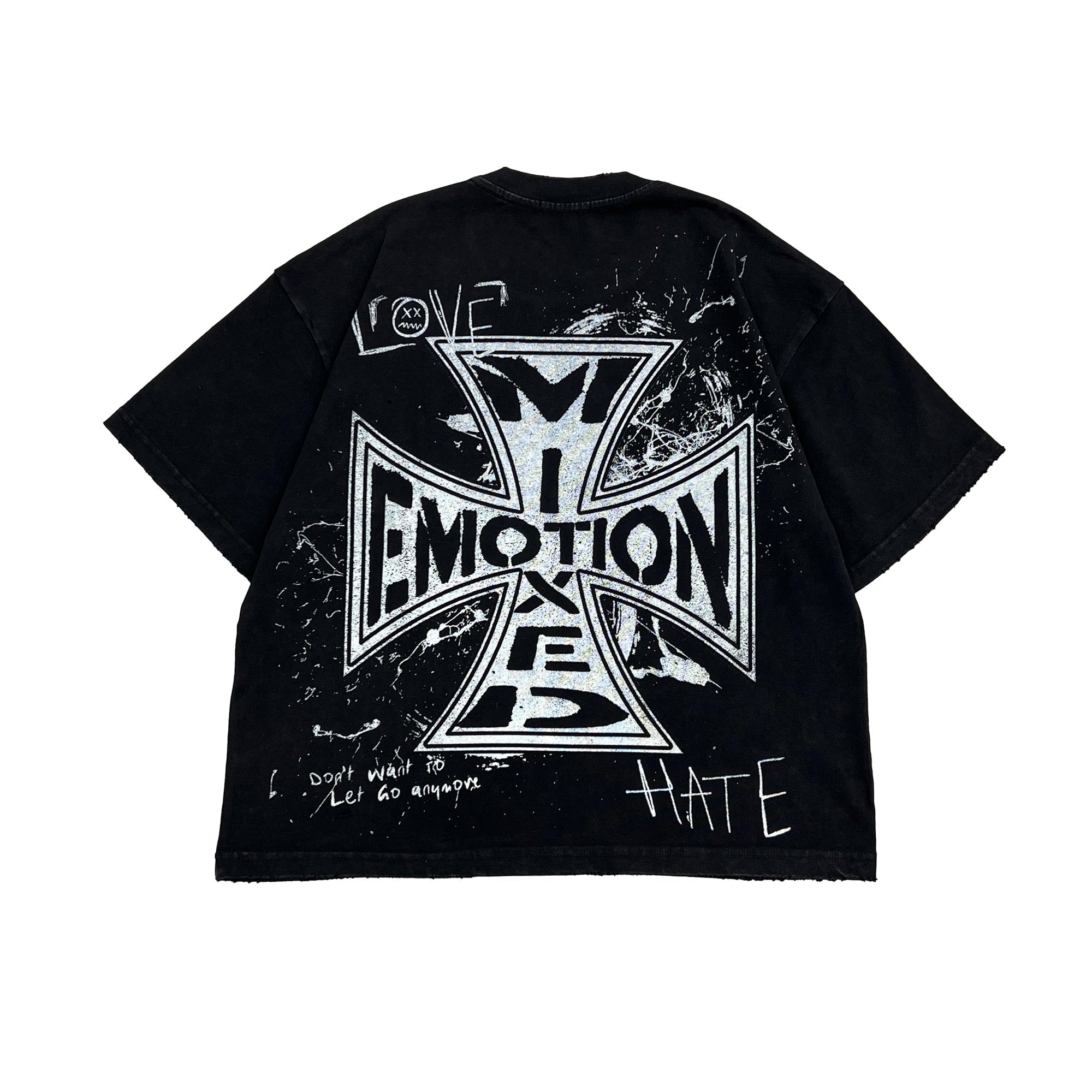 MIXED EMOTION Graffiti Sketch Art Black Cropped T‑Shirt
