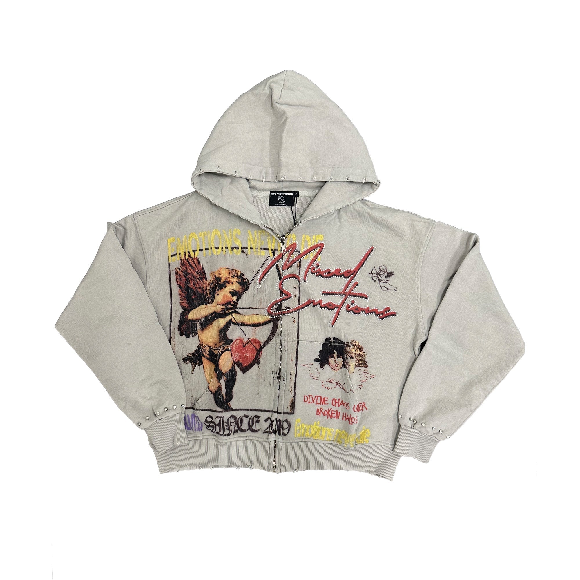 MIXED EMOTION Vintage Angel Graphic Full‑Zip Hoodie
