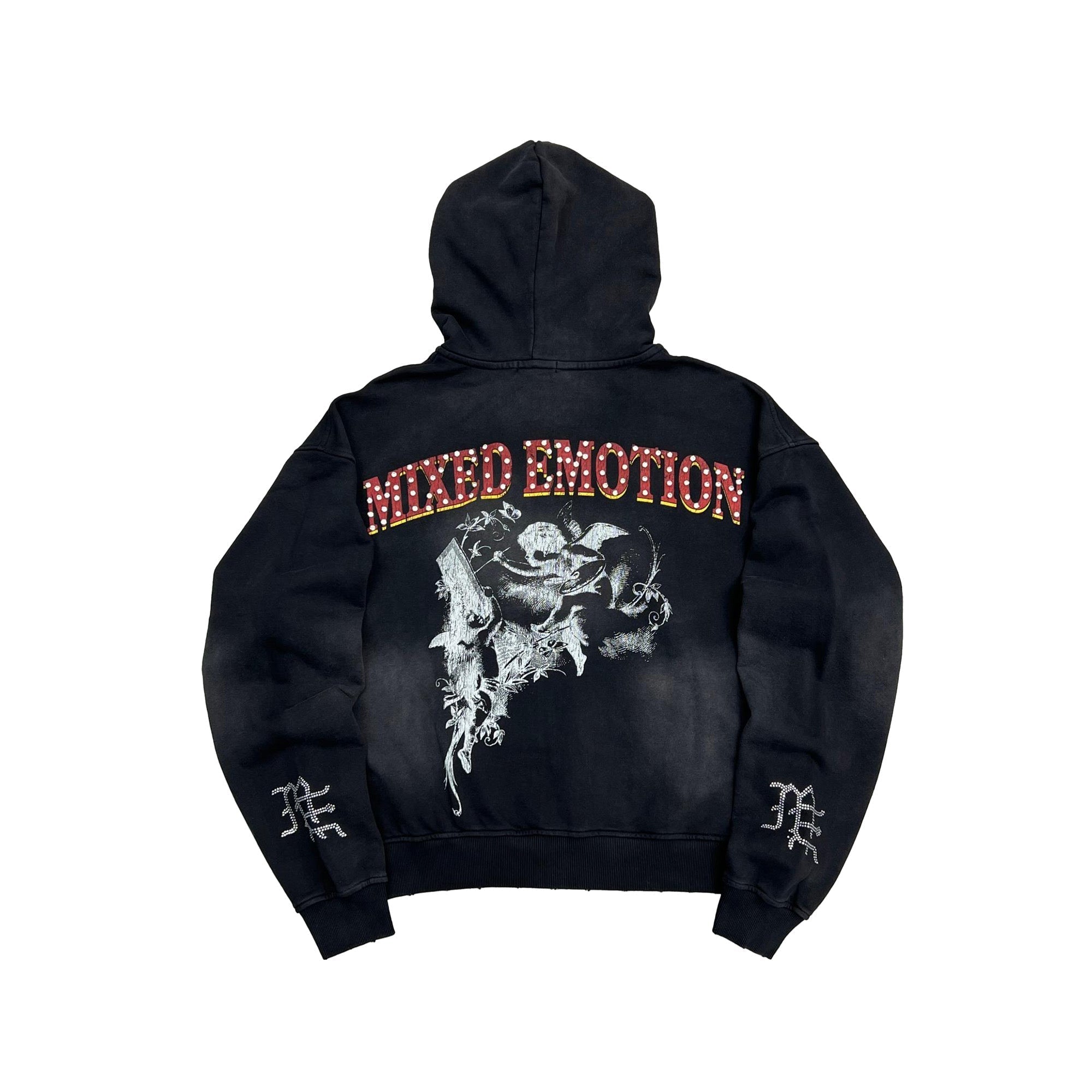 MIXED EMOTION Vintage Angel Artwork Full‑Zip Hoodie