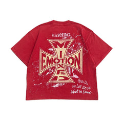 Emotions Never Die Mixed Emotion Splash‑Print Red Cropped T‑Shirt