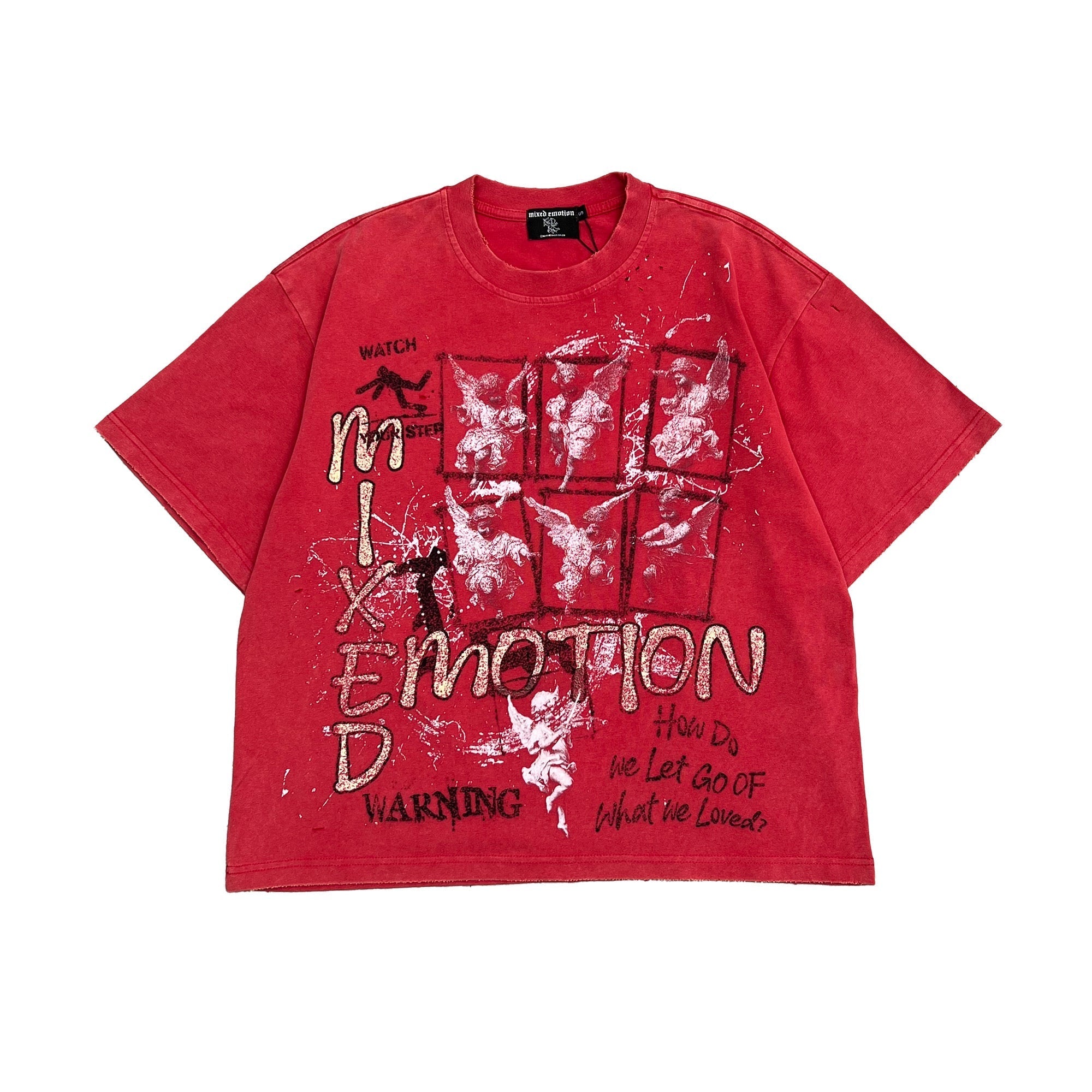 Emotions Never Die Mixed Emotion Splash‑Print Red Cropped T‑Shirt