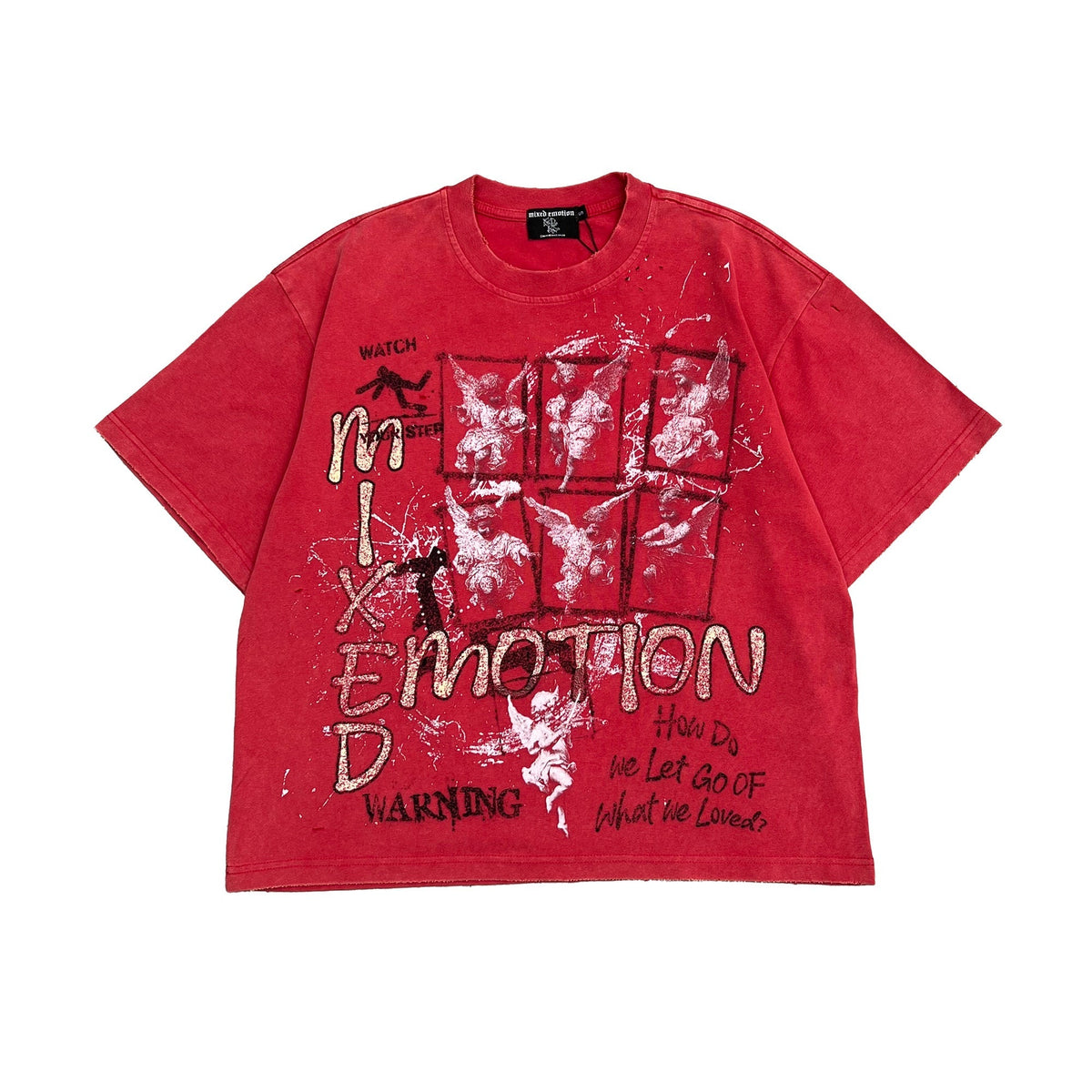 Emotions Never Die Mixed Emotion Splash‑Print Red Cropped T‑Shirt
