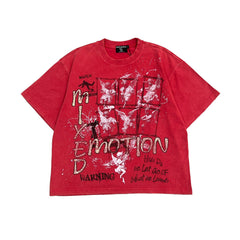Emotions Never Die Mixed Emotion Splash‑Print Red Cropped T‑Shirt