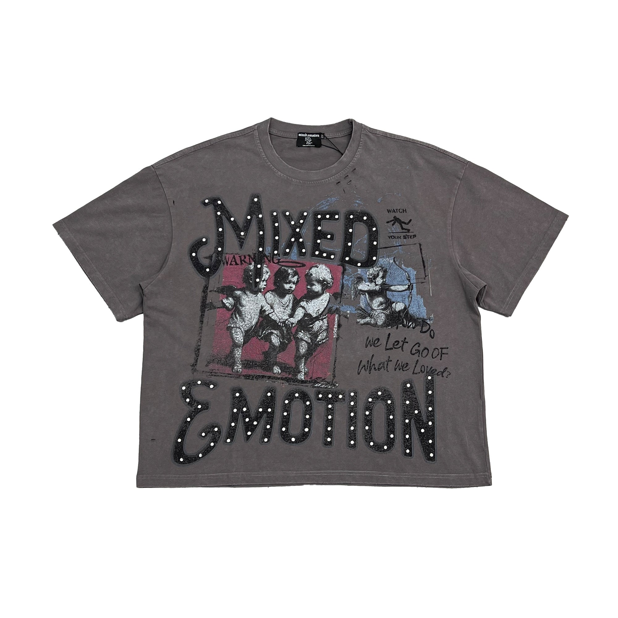 Emotions Never Die Mixed Emotion Vintage Photo Graphic Grey Cropped T‑Shirt