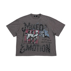 Emotions Never Die Mixed Emotion Vintage Photo Graphic Grey Cropped T‑Shirt