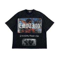 Emotions Never Die Vintage Angel Art Graphic Black Cropped T‑Shirt