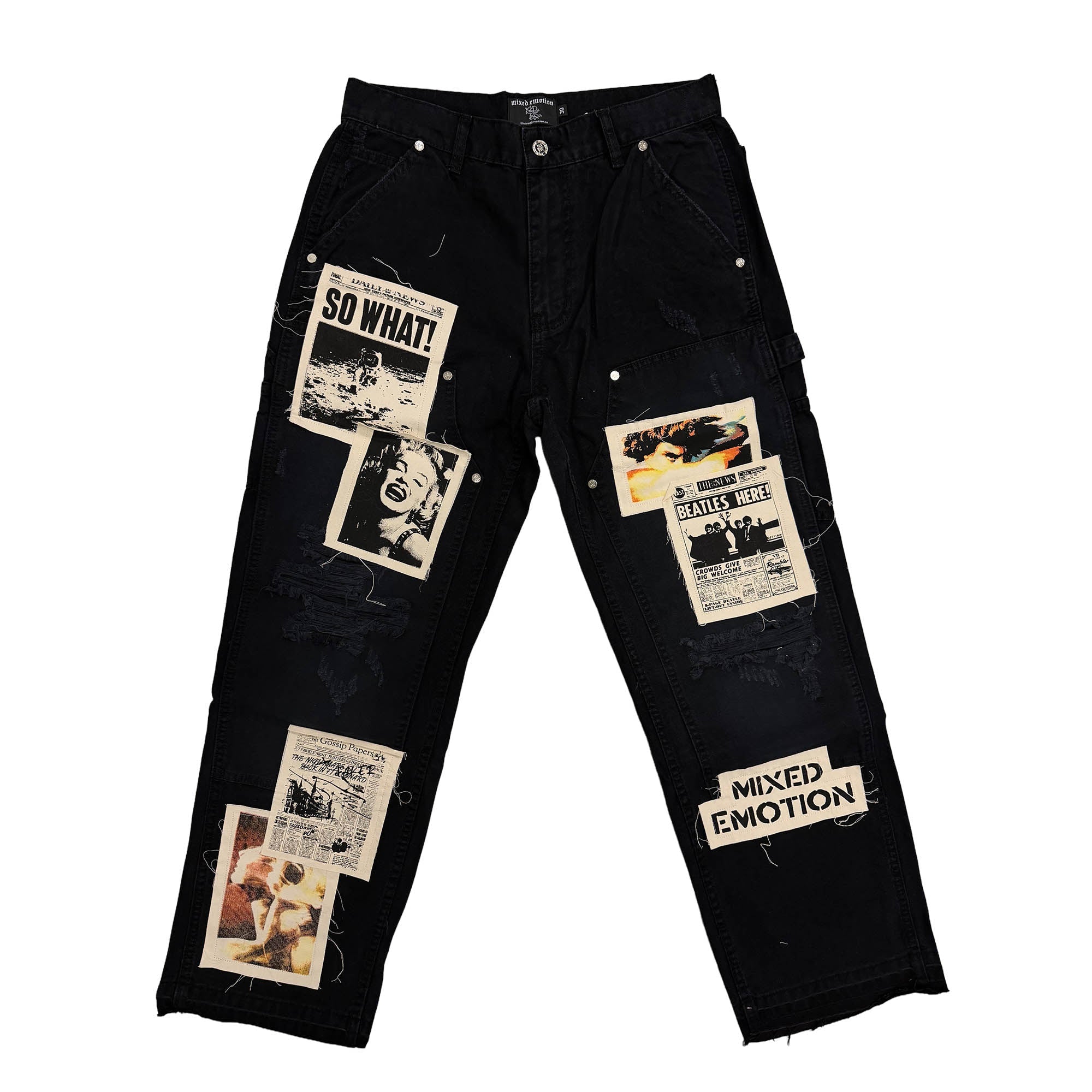 MIXED EMOTION Patchwork Wide‑Leg Black Jeans