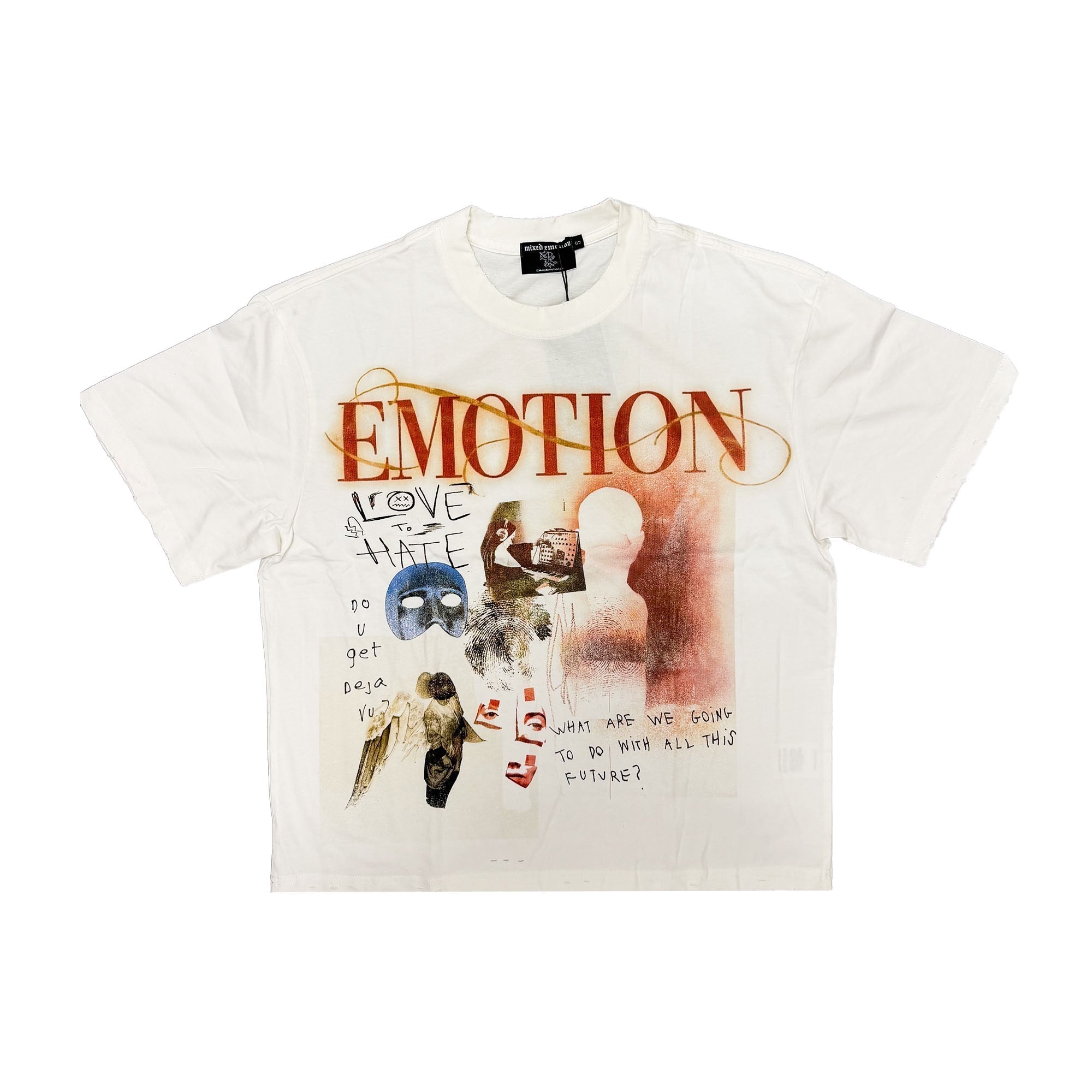MIXED EMOTION Collage Art White Cropped T‑Shirt