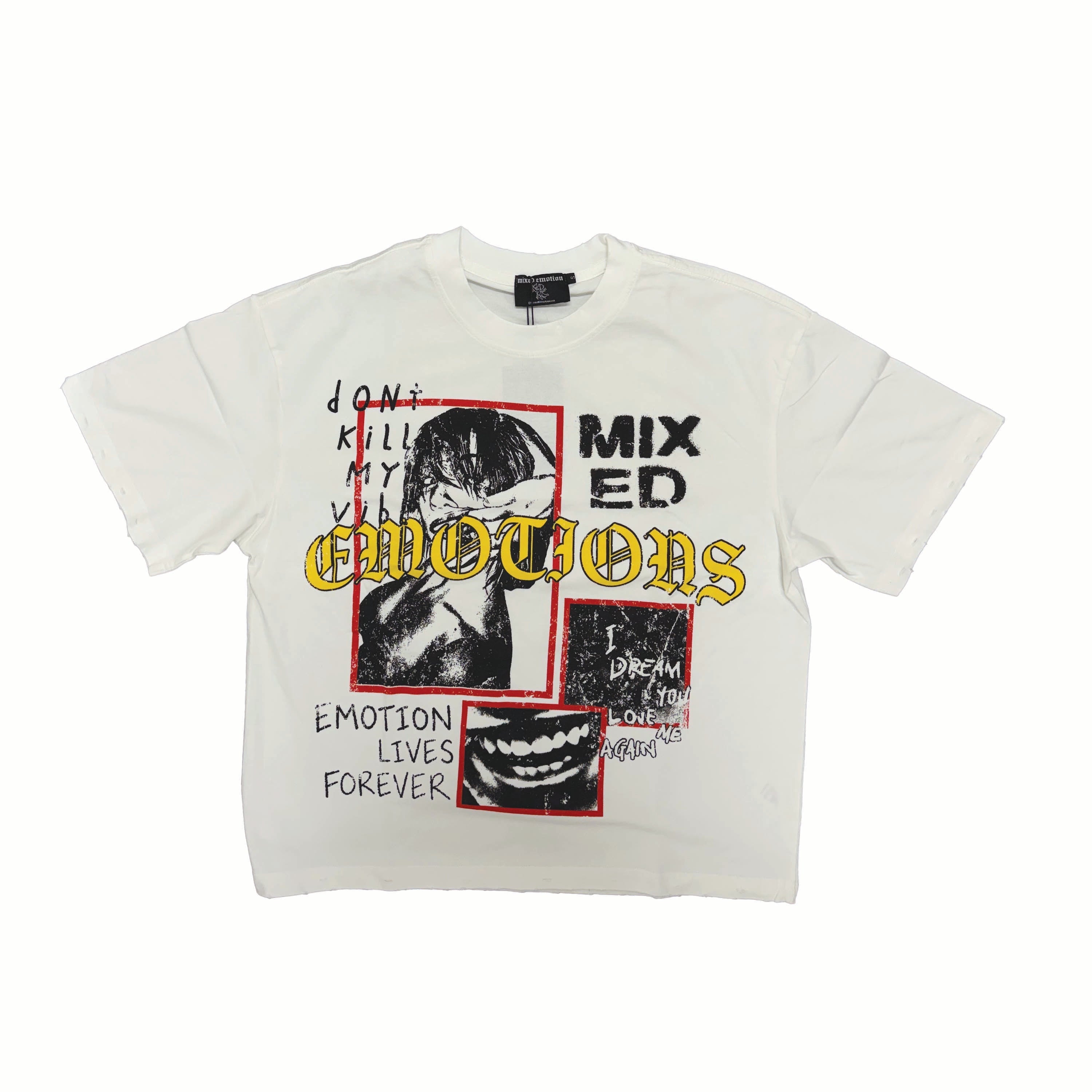 MIXED EMOTION Blindfold Portrait White Cropped T‑Shirt