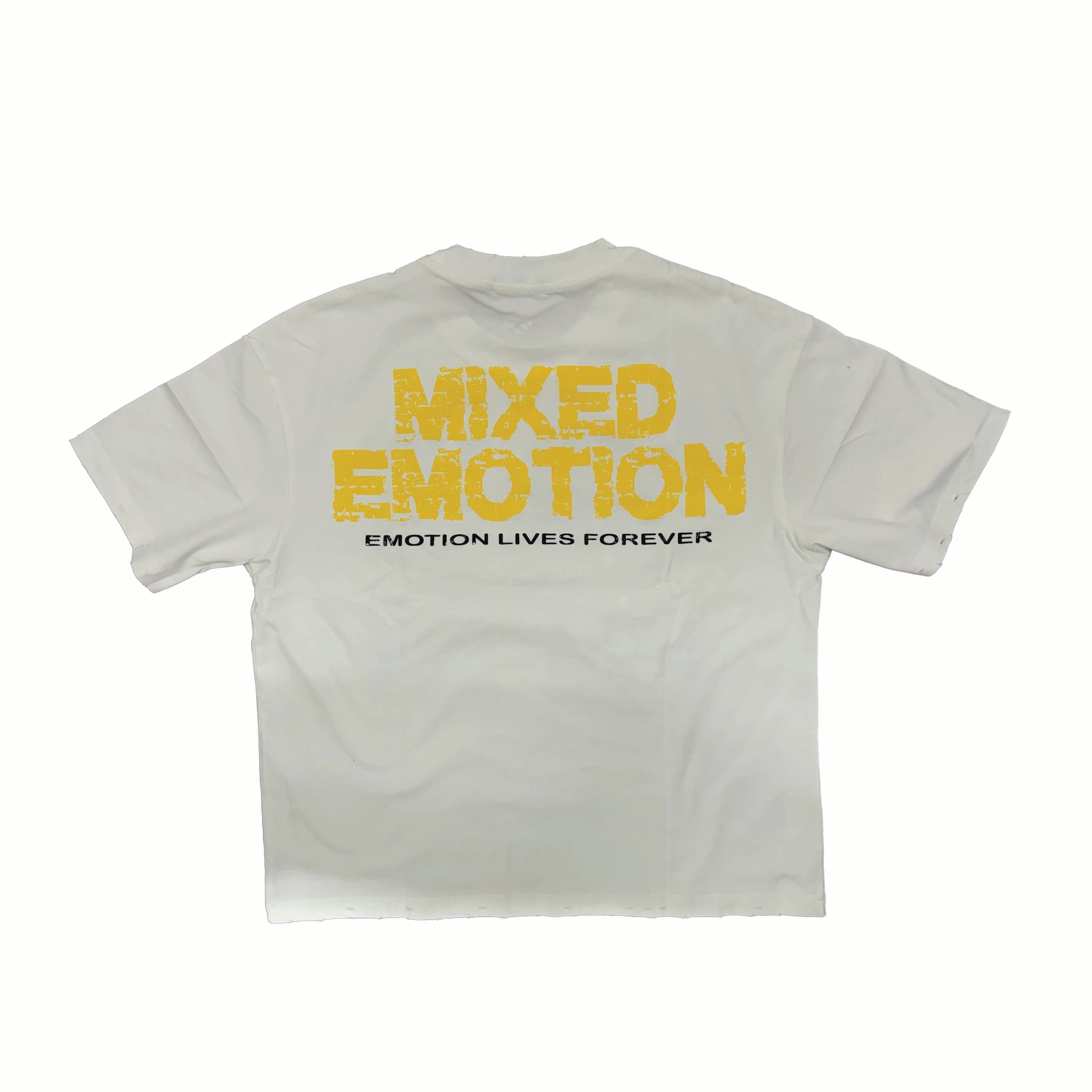 MIXED EMOTION Blindfold Portrait White Cropped T‑Shirt