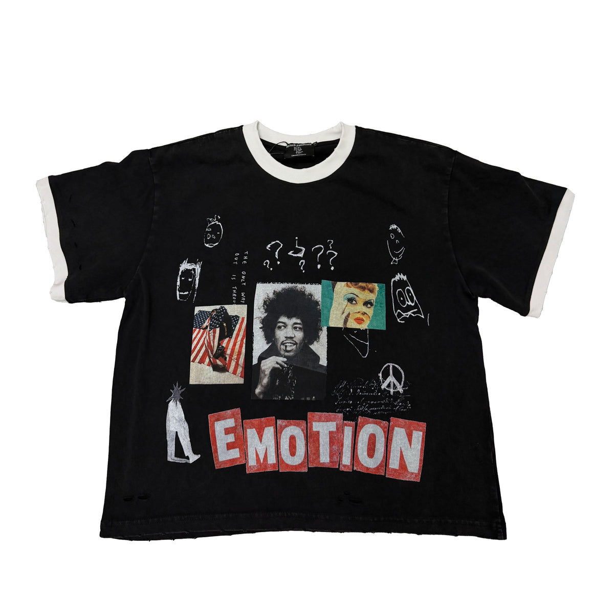 MIXED EMOTION Vintage Collage Ringer Black Cropped T‑Shirt