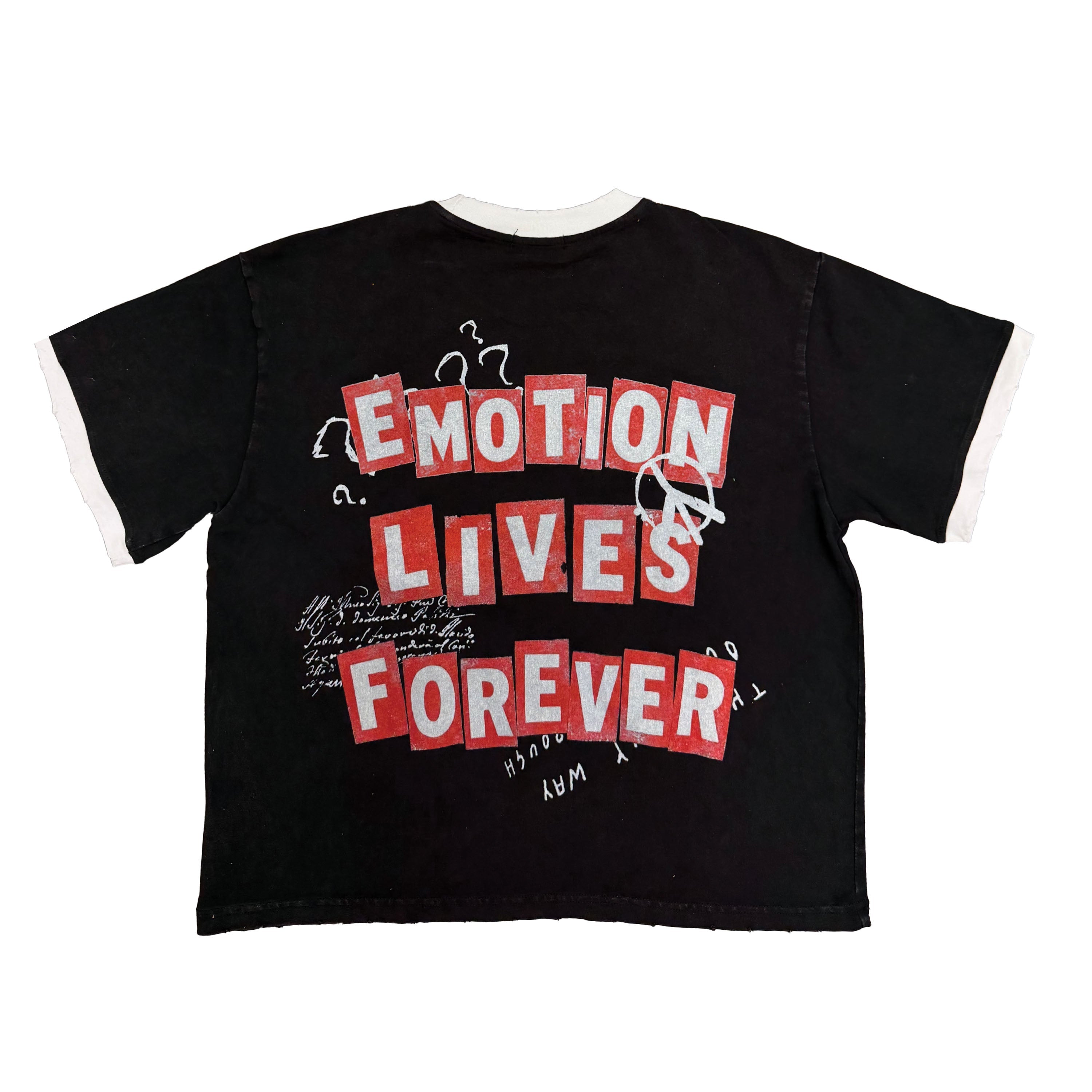 MIXED EMOTION Vintage Collage Ringer Black Cropped T‑Shirt