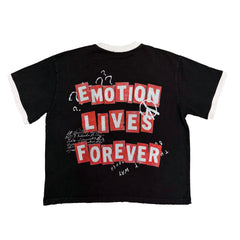 MIXED EMOTION Vintage Collage Ringer Black Cropped T‑Shirt