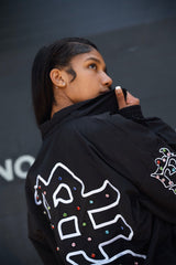 MIXED EMOTION Rhinestone Graphic Zip‑Up Windbreaker Jacket