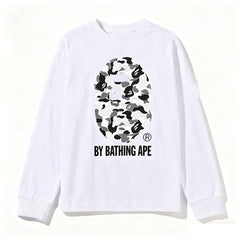 BAPE Style "BY BATHING APE" Camo Ape Head Long-Sleeve Tee - White/Monochrome Camo