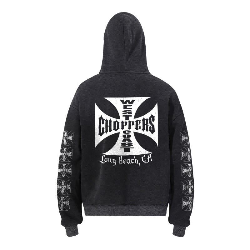 West Coast Choppers Iron Cross Sleeve & Back Logo Hoodie - Vintage Black