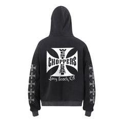 West Coast Choppers Iron Cross Sleeve & Back Logo Hoodie - Vintage Black
