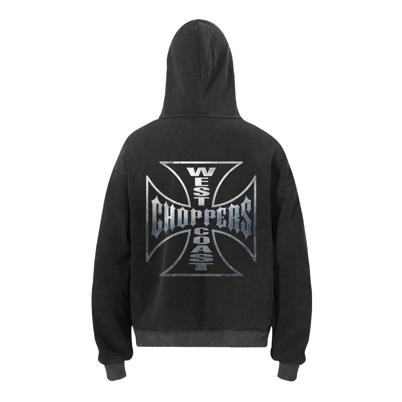 West Coast Choppers Metallic Iron Cross Hoodie - Black