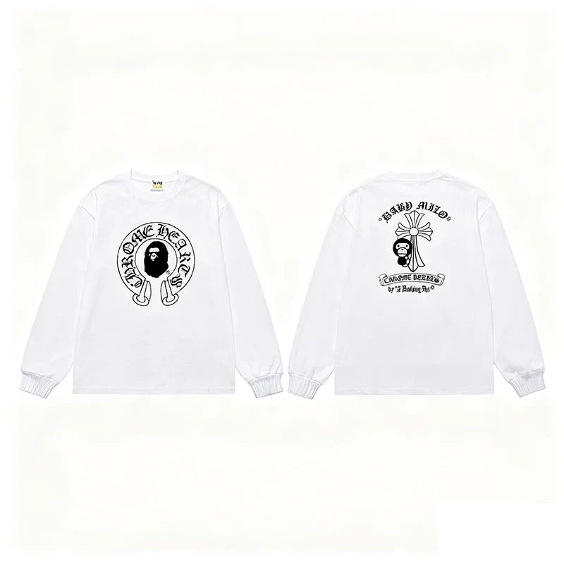 BAPE x Chrome Hearts Style Horseshoe & Cross Long-Sleeve Tee - White