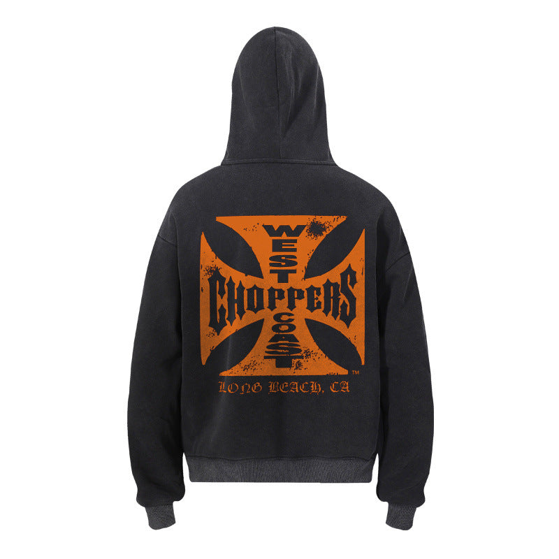 West Coast Choppers Orange Iron Cross Hoodie - Vintage Black