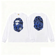 BAPE Style Big Camo Ape Head Long-Sleeve Tee - White/Blue