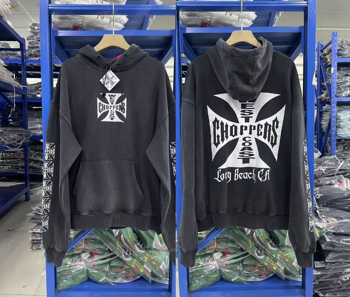 West Coast Choppers Sleeve Print Iron Cross Hoodie - Vintage Black