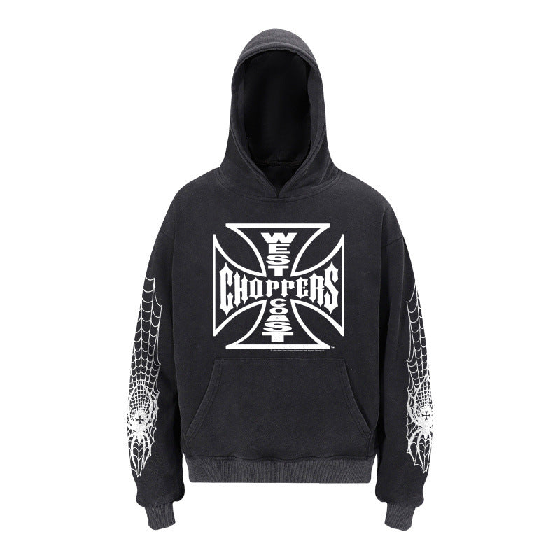 West Coast Choppers Spiderweb Sleeve Iron Cross Hoodie - Black