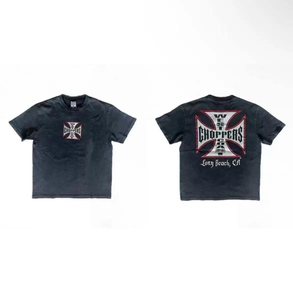 West Coast Choppers Silver & Red Cross Logo Tee - Vintage Black