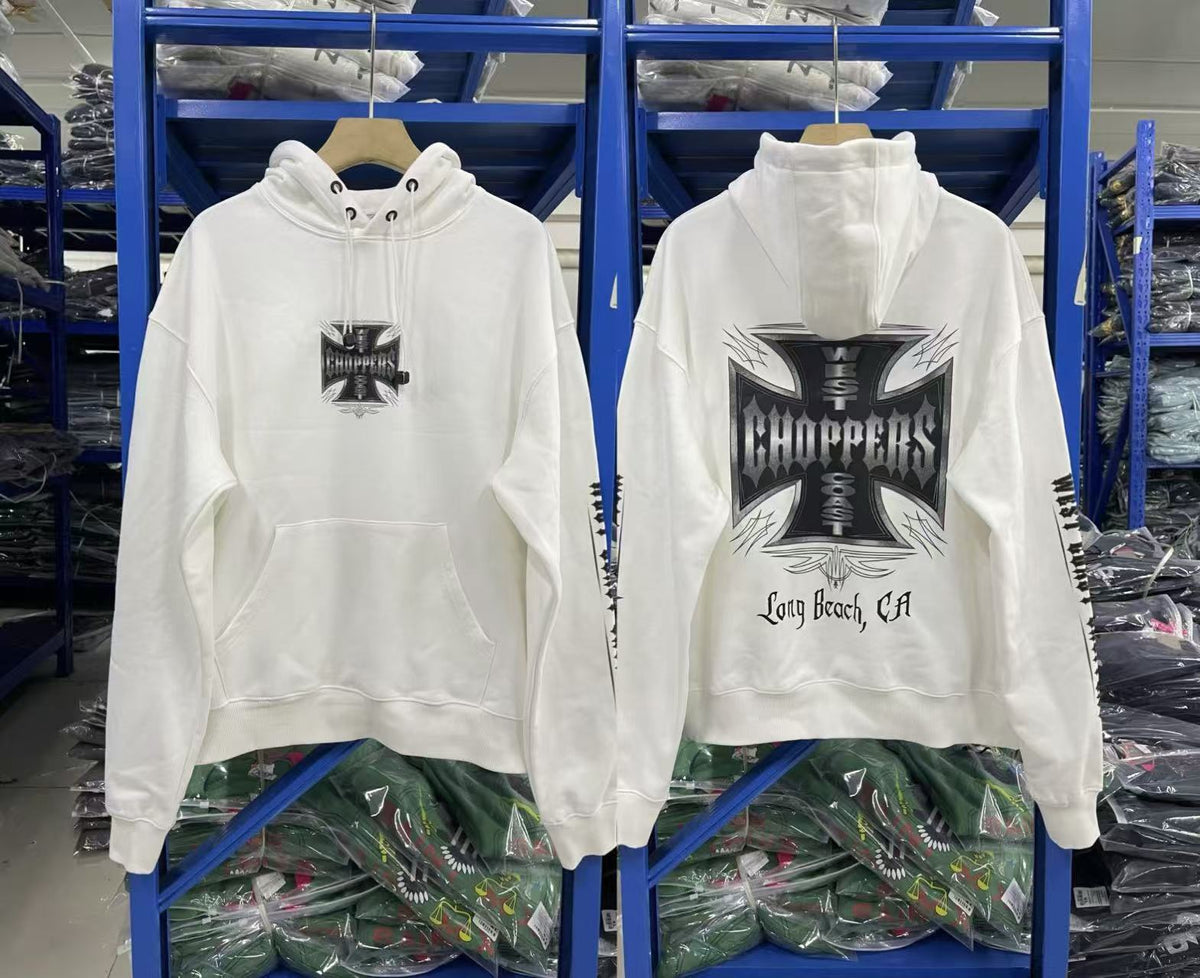 West Coast Choppers Iron Cross Back Logo Hoodie - White