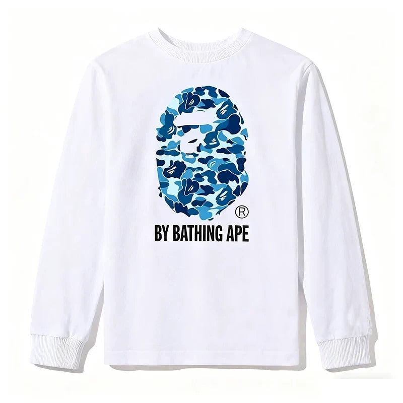 BAPE Style "BY BATHING APE" Camo Ape Head Long-Sleeve Tee - White/Blue