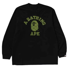 BAPE Style Arch Logo Plaid Camo Ape Head Long-Sleeve Tee - Black/Dark Green