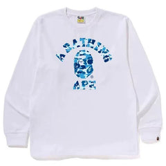 BAPE Style Arch Logo Camo Ape Head Long-Sleeve Tee - White/Blue