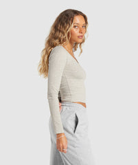 Gymshark Rib Long Sleeve Top - Stone Grey Marl
