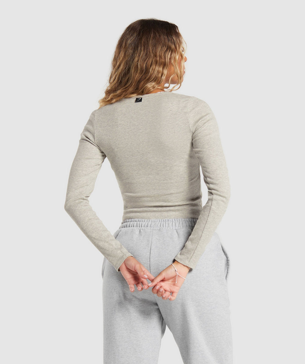 Gymshark Rib Long Sleeve Top - Stone Grey Marl