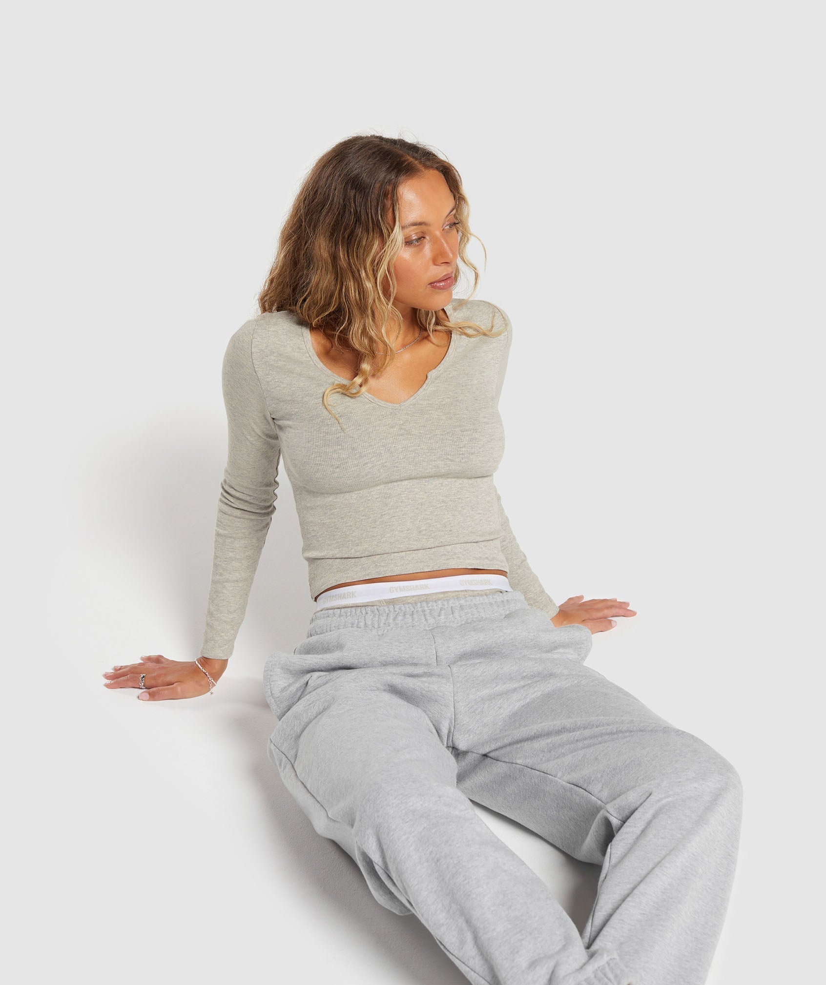 Gymshark Rib Long Sleeve Top - Stone Grey Marl