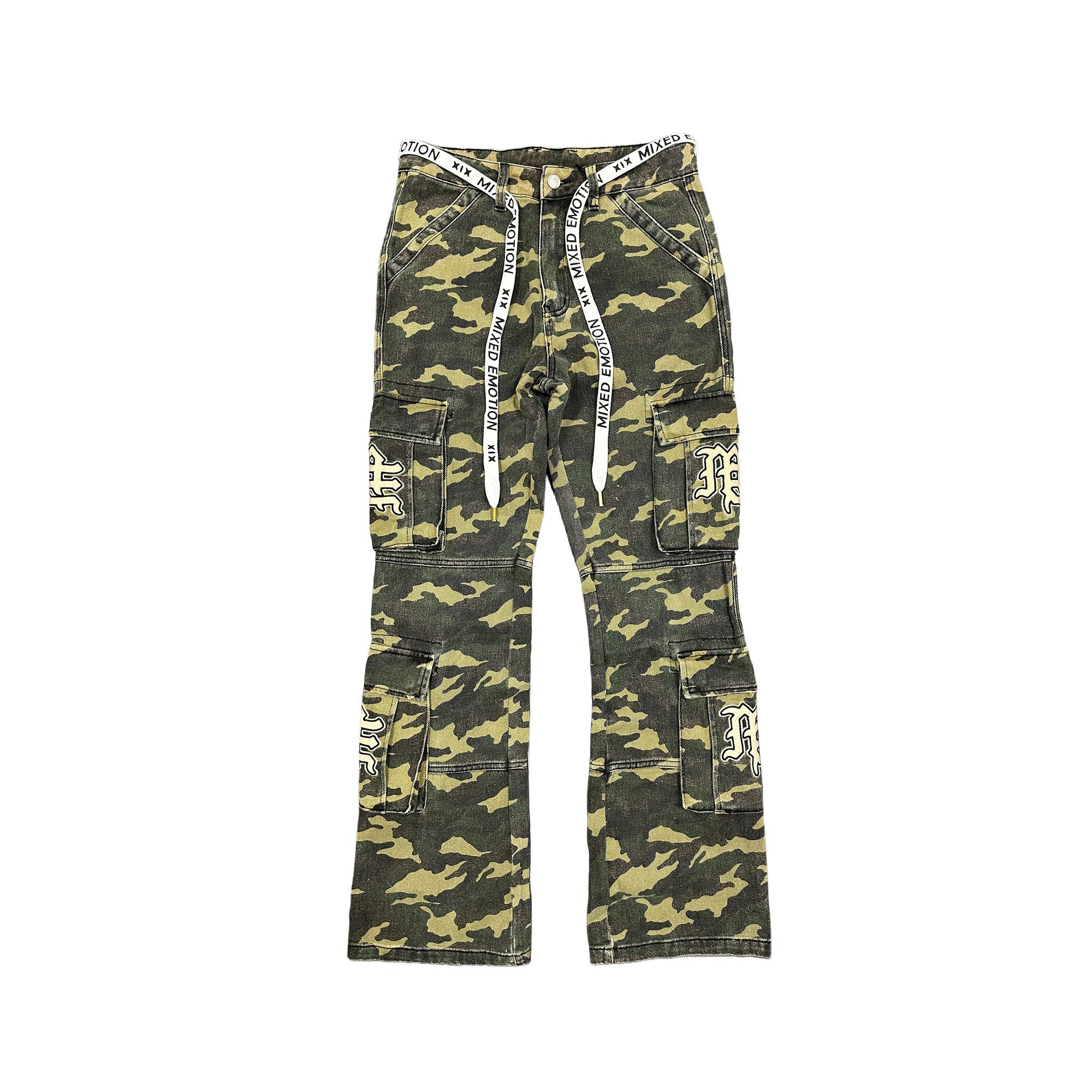 MIXED EMOTION Camo Rhinestone Flare Pants