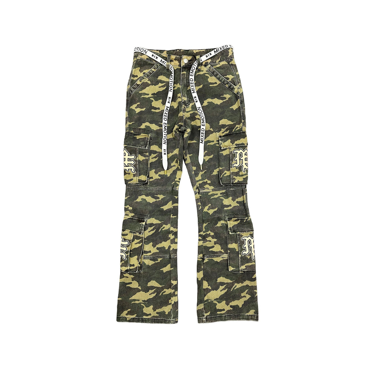 MIXED EMOTION Camo Rhinestone Flare Pants