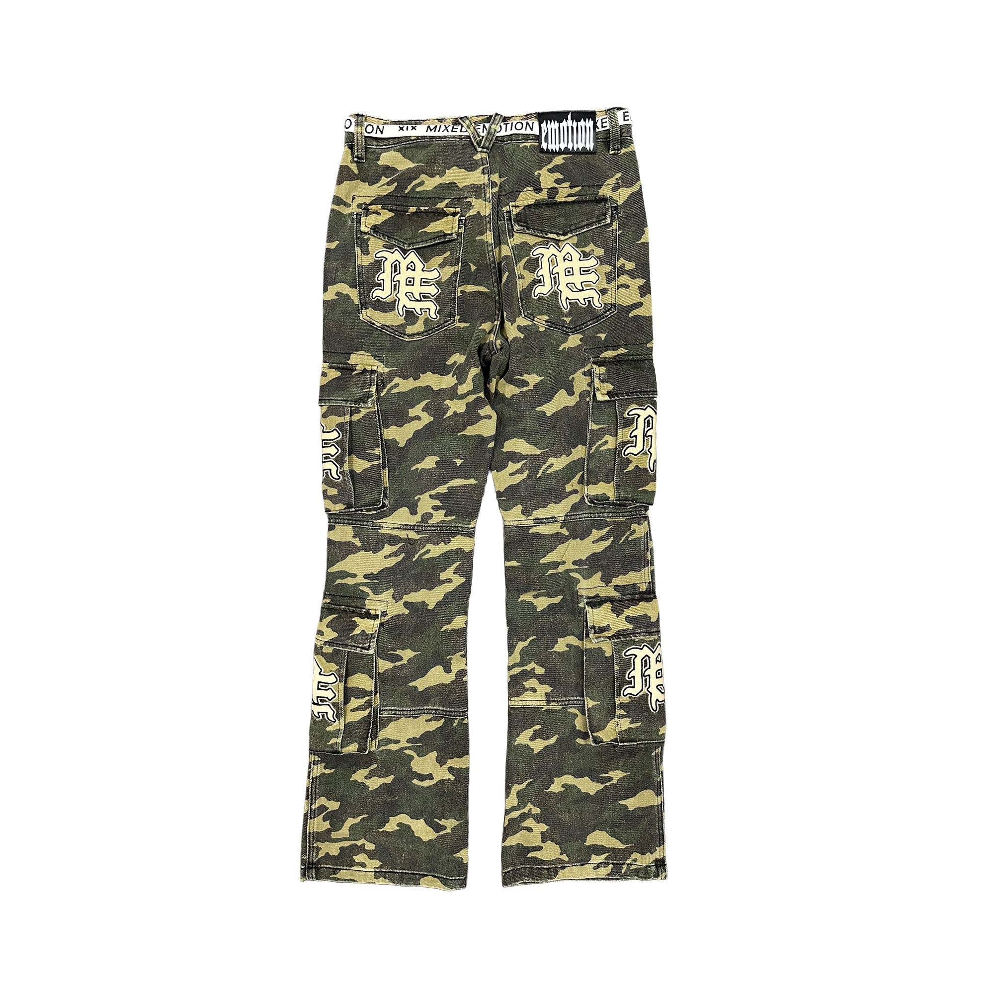 MIXED EMOTION Camo Rhinestone Flare Pants