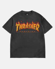 THRASHER Flame Logo Dark Grey Short‑Sleeve T‑Shirt