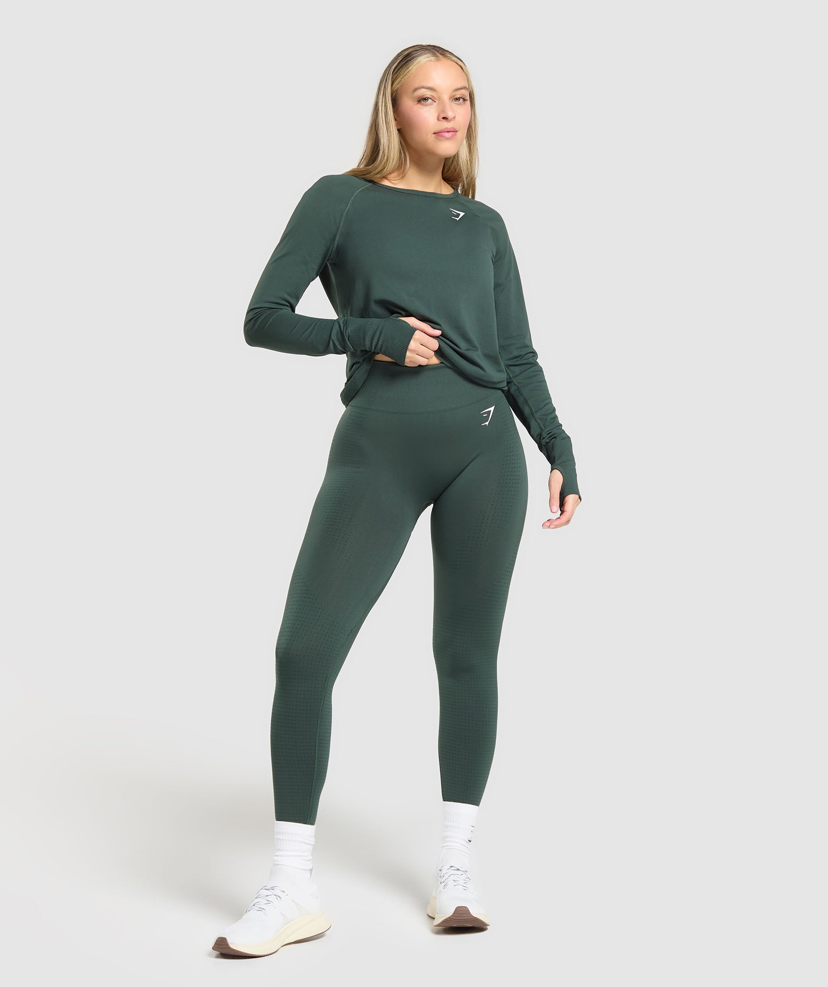 Gymshark Vital Seamless Light Long Sleeve Top - Woodland Green Marl
