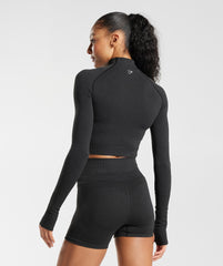 Gymshark Vital High Neck Midi Top - Black Marl