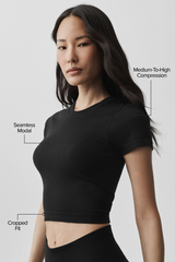 Seamless Modal Ribbed Cropped Short Sleeve - Black