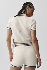 Tennis Club Sweater Knit Cropped Polo - Ivory/Navy