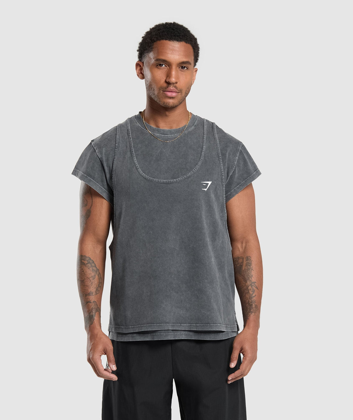 Gymshark Washed Double Layer T-Shirt - Black