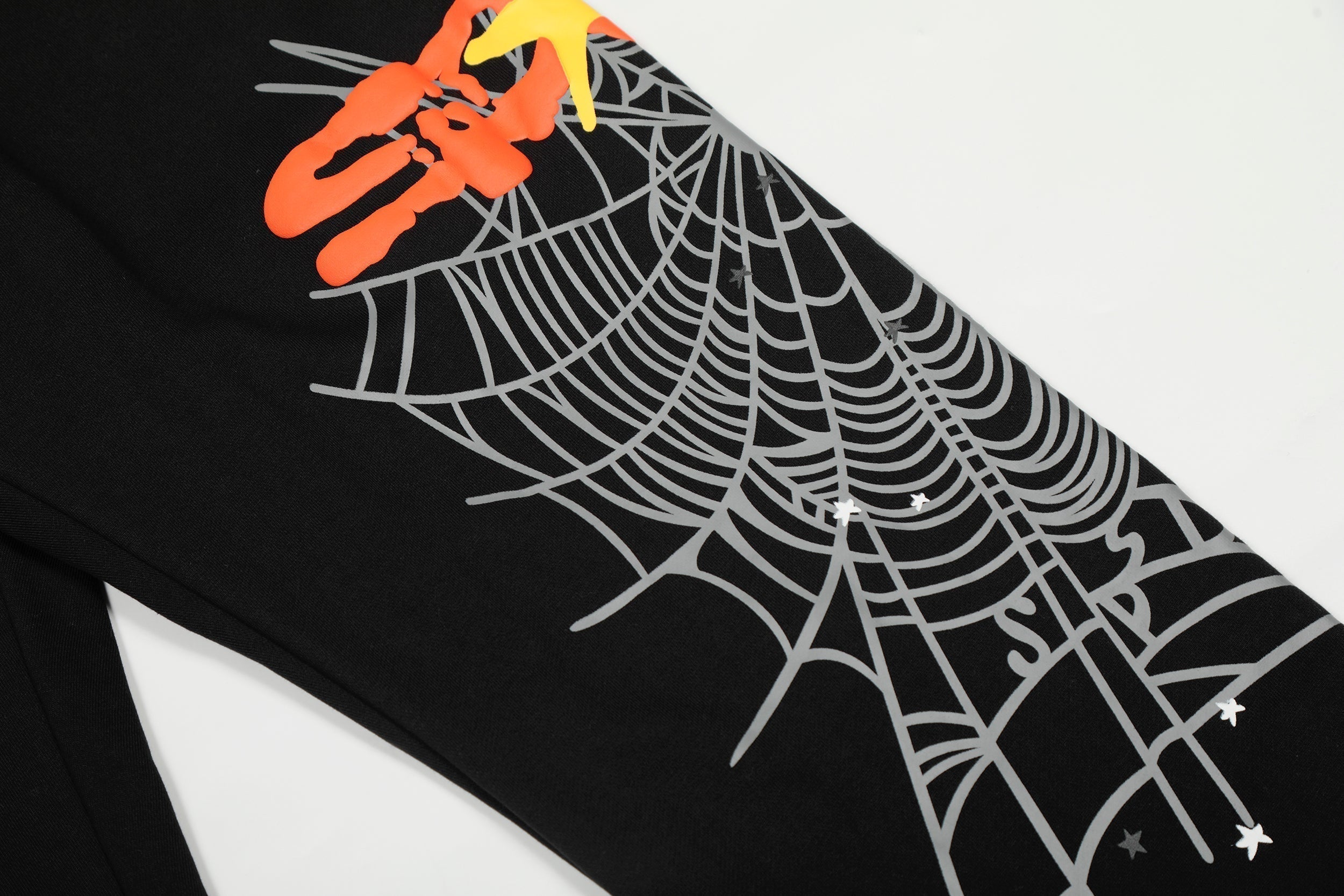 Sp5der Hood‑Print Star Splatter Pullover Hoodie